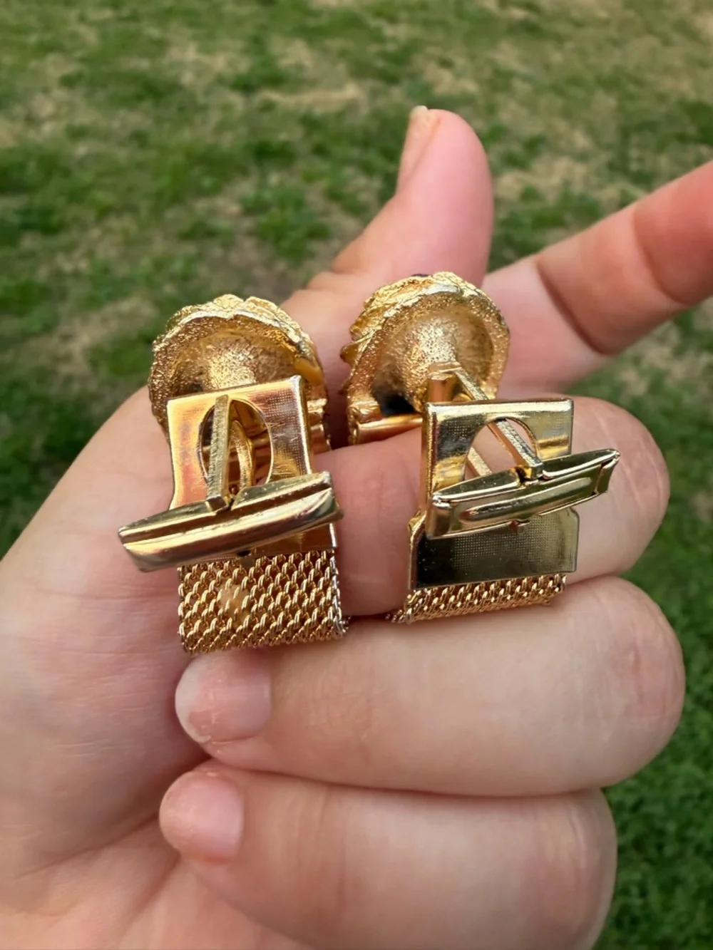 Vintage Gold-Tone Nugget With Purple Stones and Mesh Drop